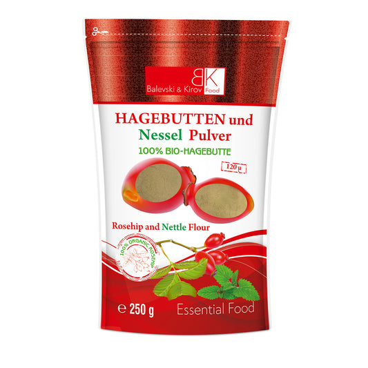 Hagebuttenpulver und Brennnessel 120 Mikron, Doy-Pack, 250 g - Bio-Produkt