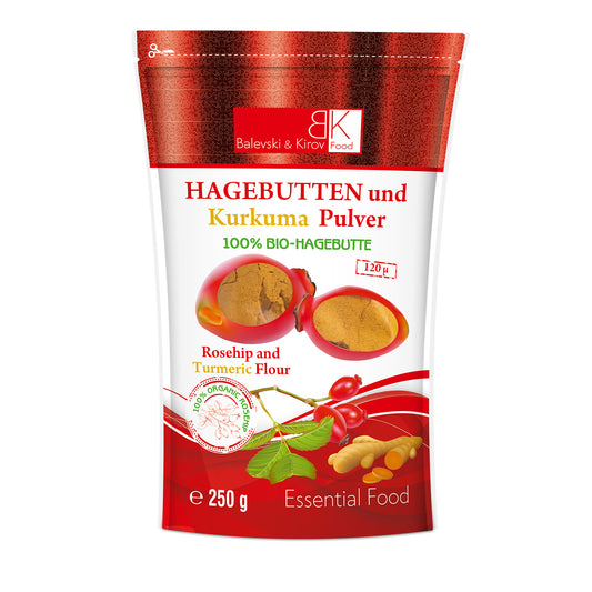 Hagebuttenpulver und Kurkuma 120 Mikron, Doy-Pack, 250 g - Bio-Produkt